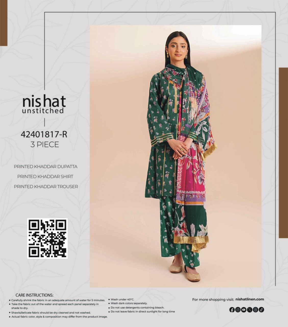 Nishat Printed Fancy Khaddar 3-Pc