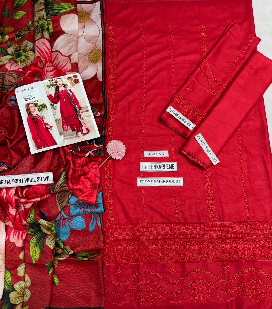 Sapphire Dhanak embroided collection 3pc