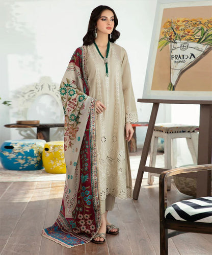Maria.B. Brand Luxury Embroidered Article Premium 3-piece Dhanak Suit with Pashima Printed Shawl