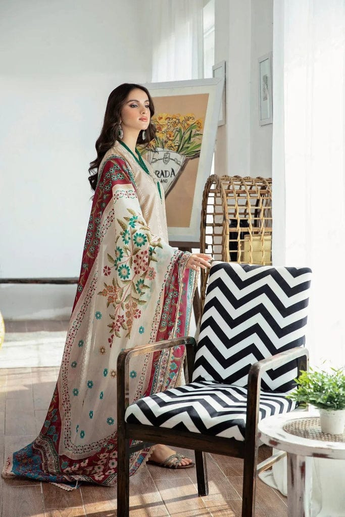 Maria.B. Brand Luxury Embroidered Article Premium 3-piece Dhanak Suit with Pashima Printed Shawl