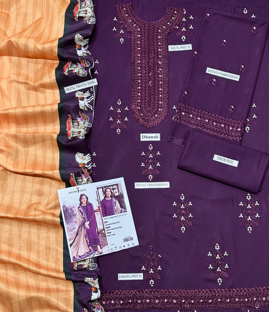 Asim Jofa Luxury Embroidered Dhanak with Pashmina shawl