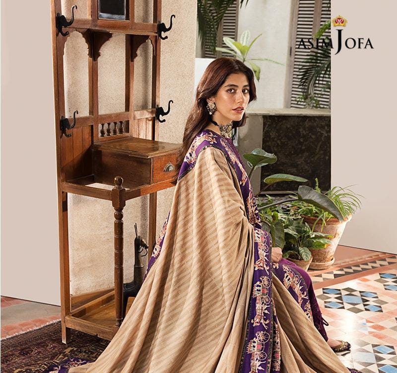 Asim Jofa Luxury Embroidered Dhanak with Pashmina shawl