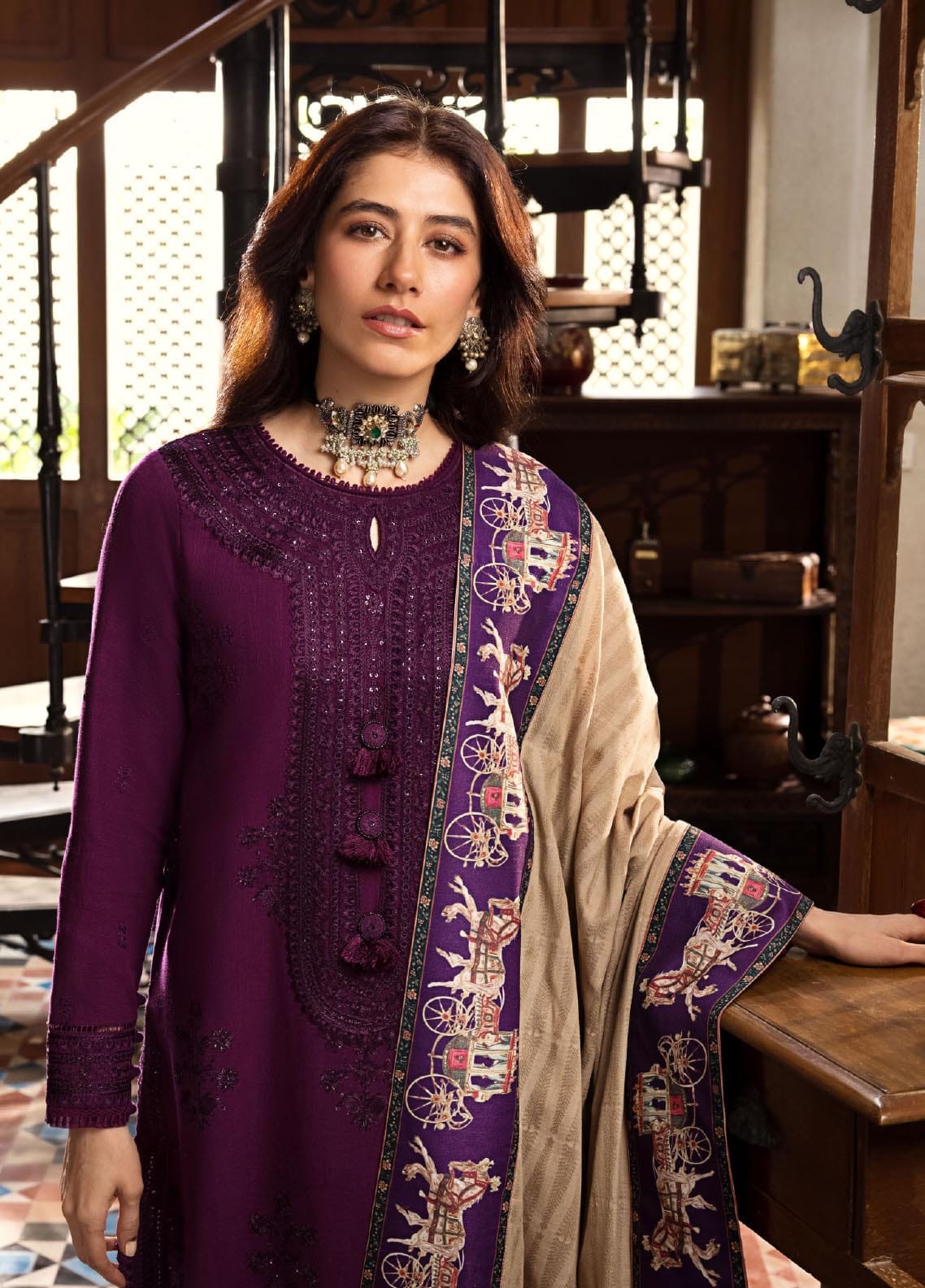 Asim Jofa Luxury Embroidered Dhanak with Pashmina shawl