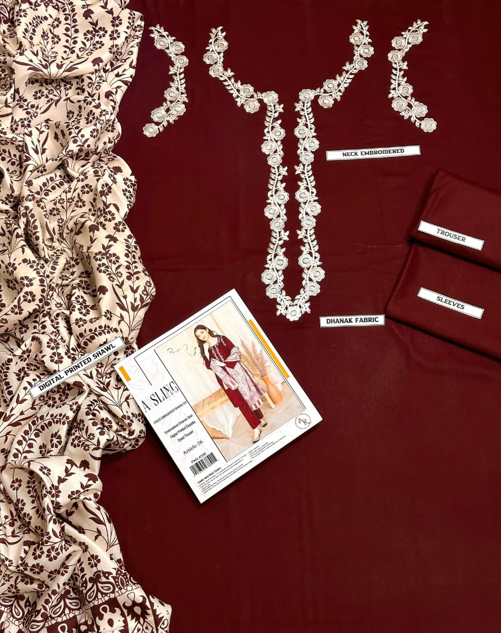 A SLING DHANAK 3PC Embroidered