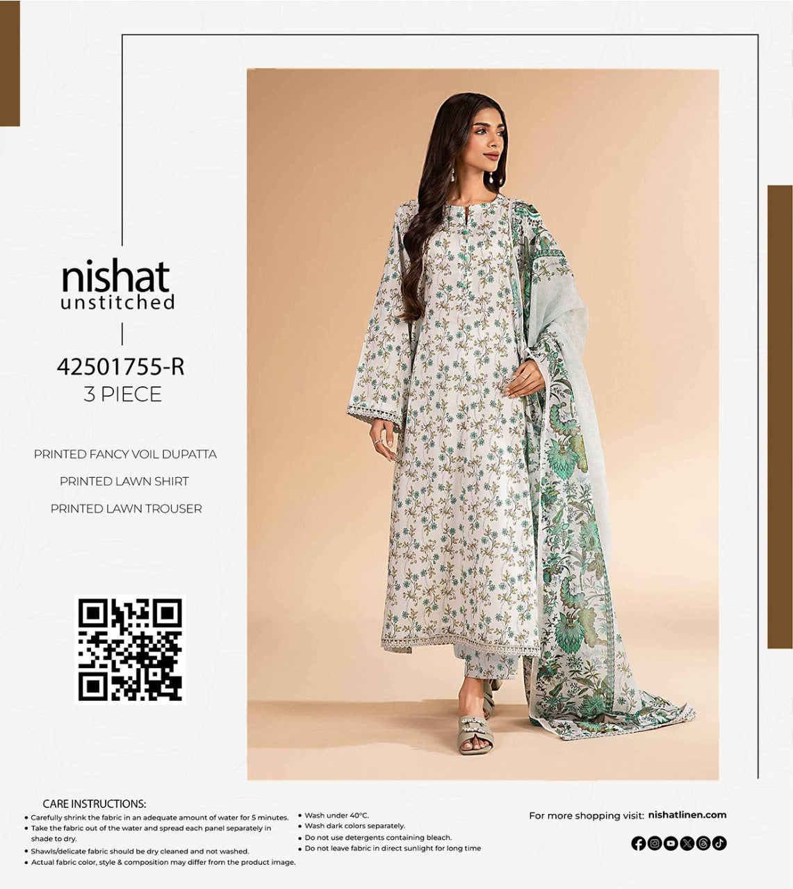 Nishaat lawn print 3p
