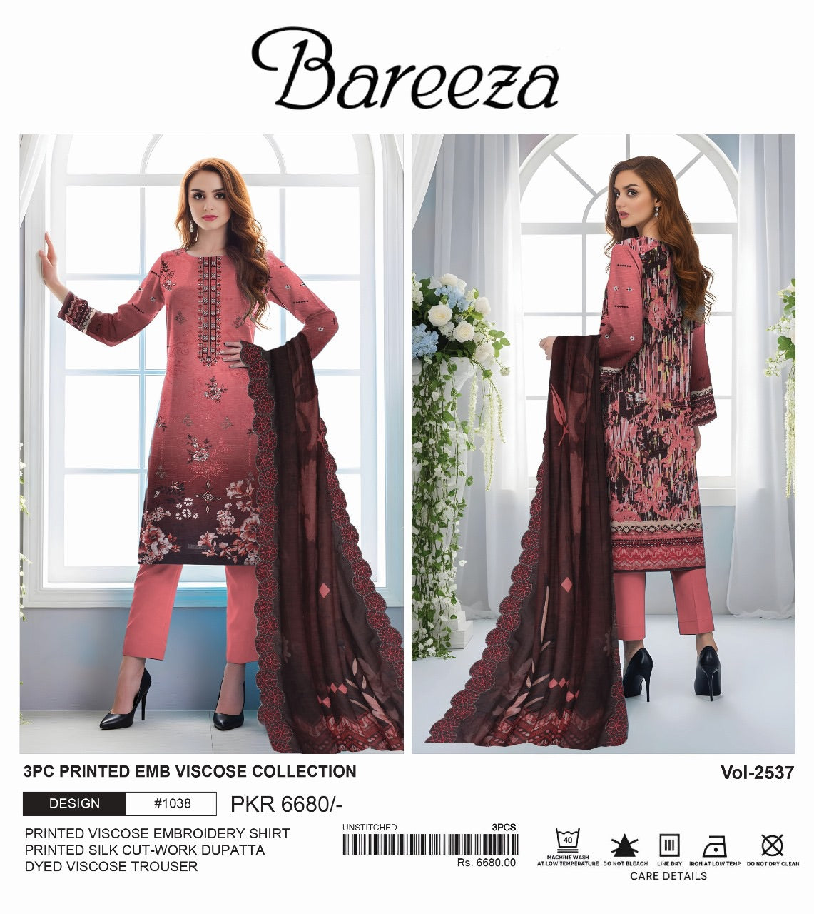 Bareeza Viscos embroidery 3p