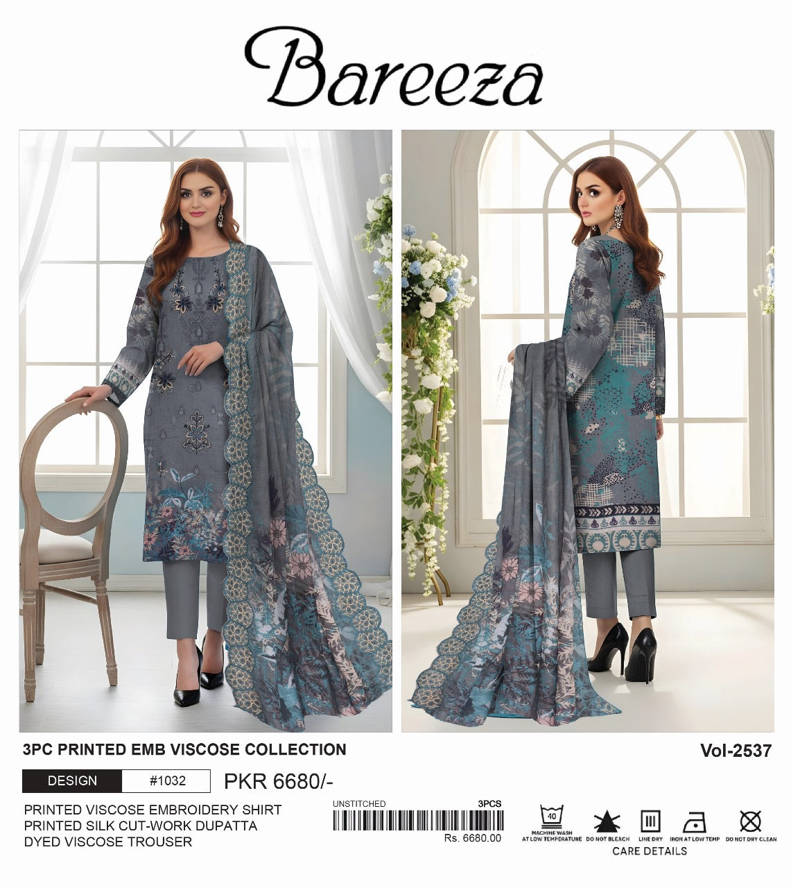 Bareeza Viscos embroidery 3p