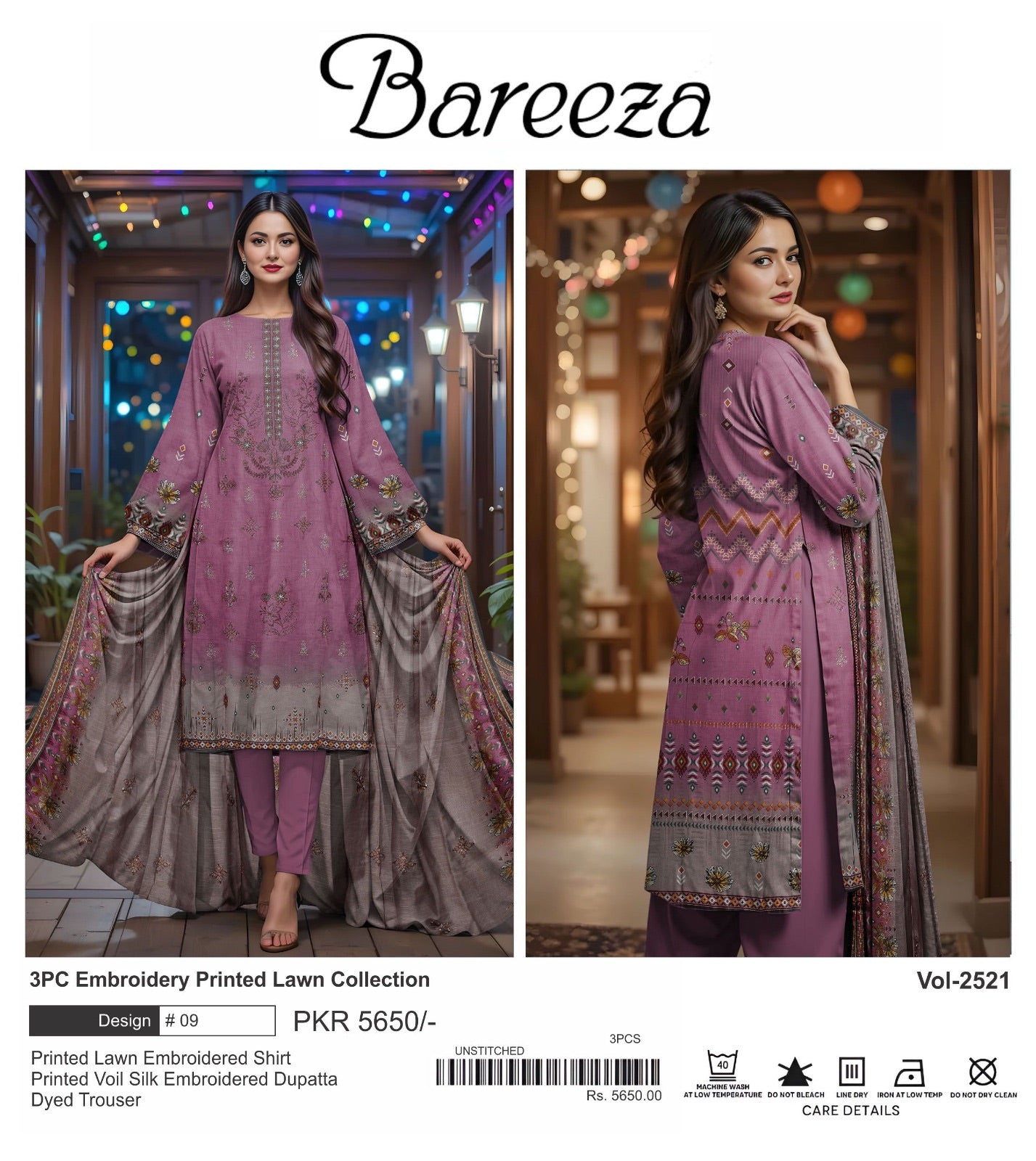 Bareeza lawn embroidery 3p