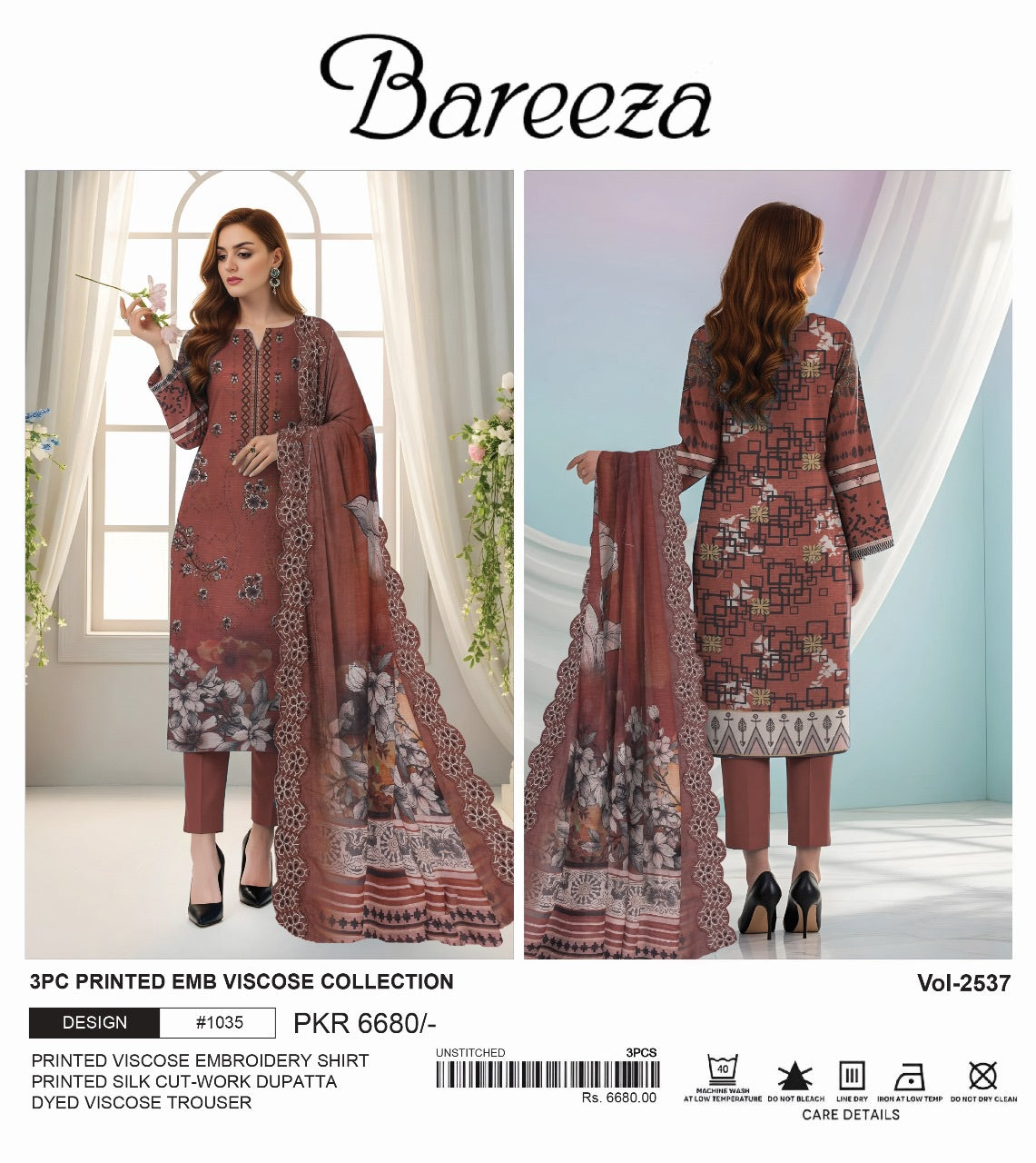 Bareeza Viscos embroidery 3p