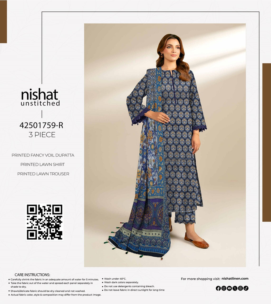 Nishaat lawn print 3p